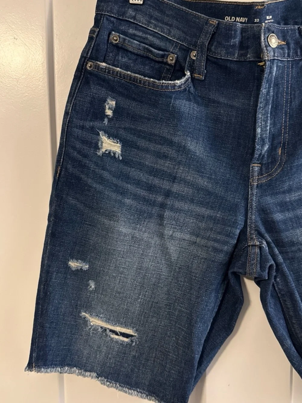 Old Navy Men’s Dark Blue Distressed Denim Jean Shorts